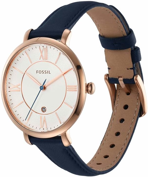 Detalle de Fossil Jacqueline Damenarmbanduhr – Quarz, 36 mm Gehäuse, blaues Lederband