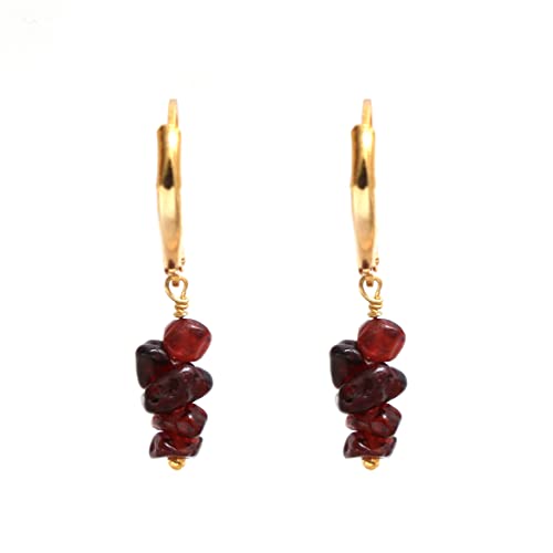Detalle 2 de GEMPIRES Nature’s Treasure Red Garnet Chip Leverback Hoop Earrings