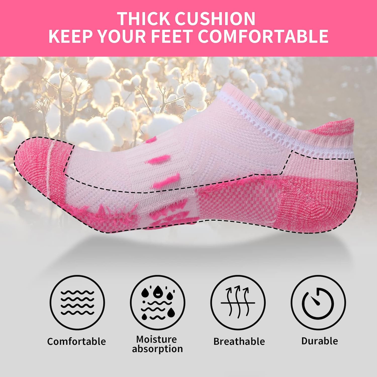 Thumbnail 3 de YOJOOM Women’s Athletic Socks (6 Pairs) – Cotton Cushioned Breathable Low-Cut Trainer & Running Ankle Socks