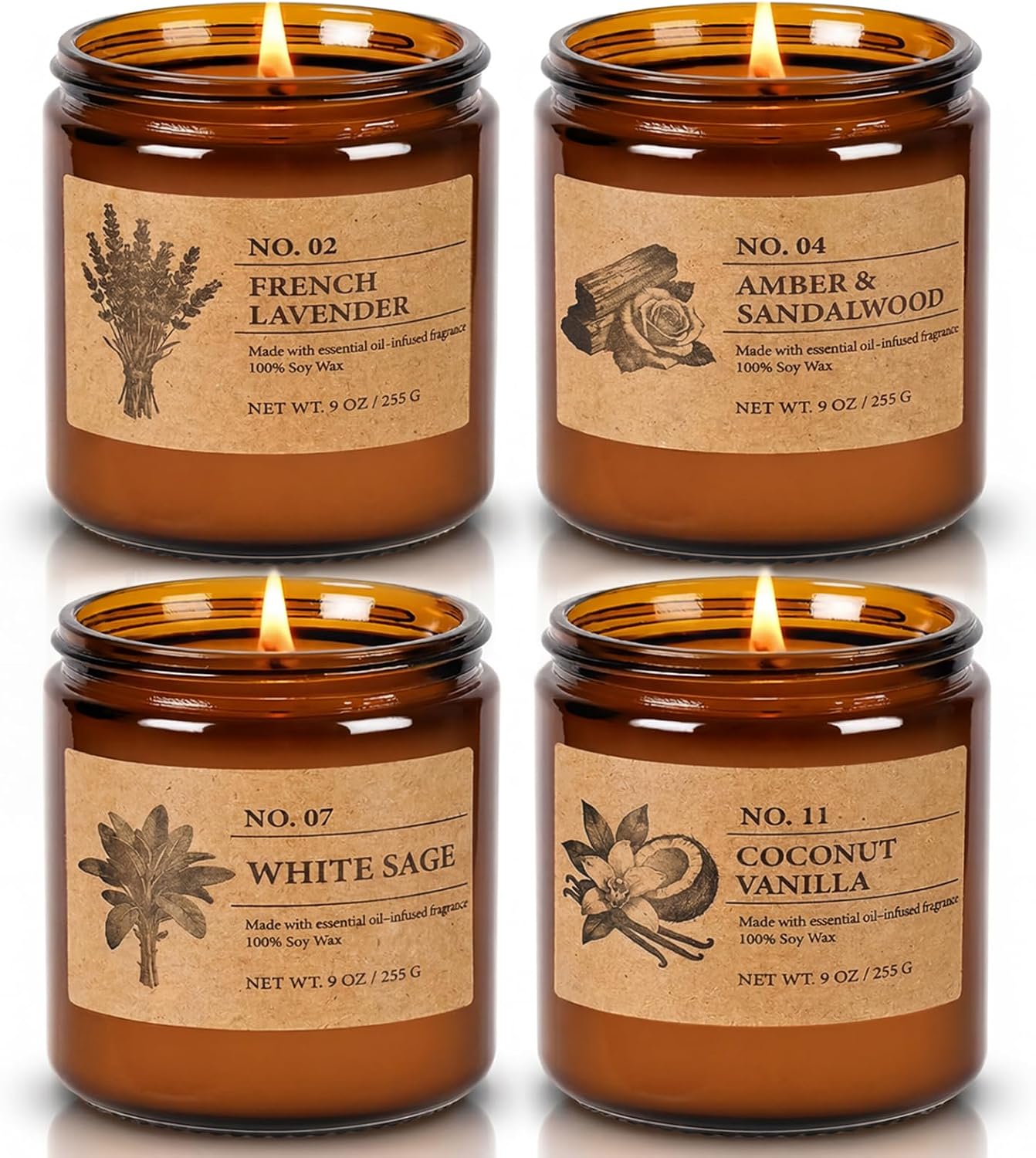 Detalle de Scented Candles for Women – Large 36 oz 4-Pack Gift Set (Lavender, Amber & Sandalwood, White Sage, Coconut Vanilla)