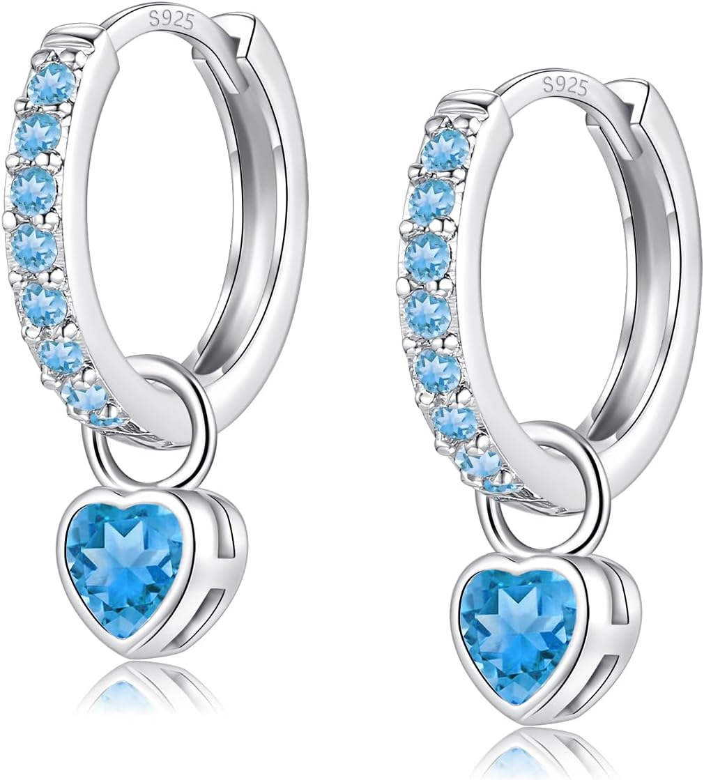 Detalle de Ohrringe Silber 925 mit Herz & Zirkonia – kleine, elegante Creolen für Damen, Mädchen und Herren