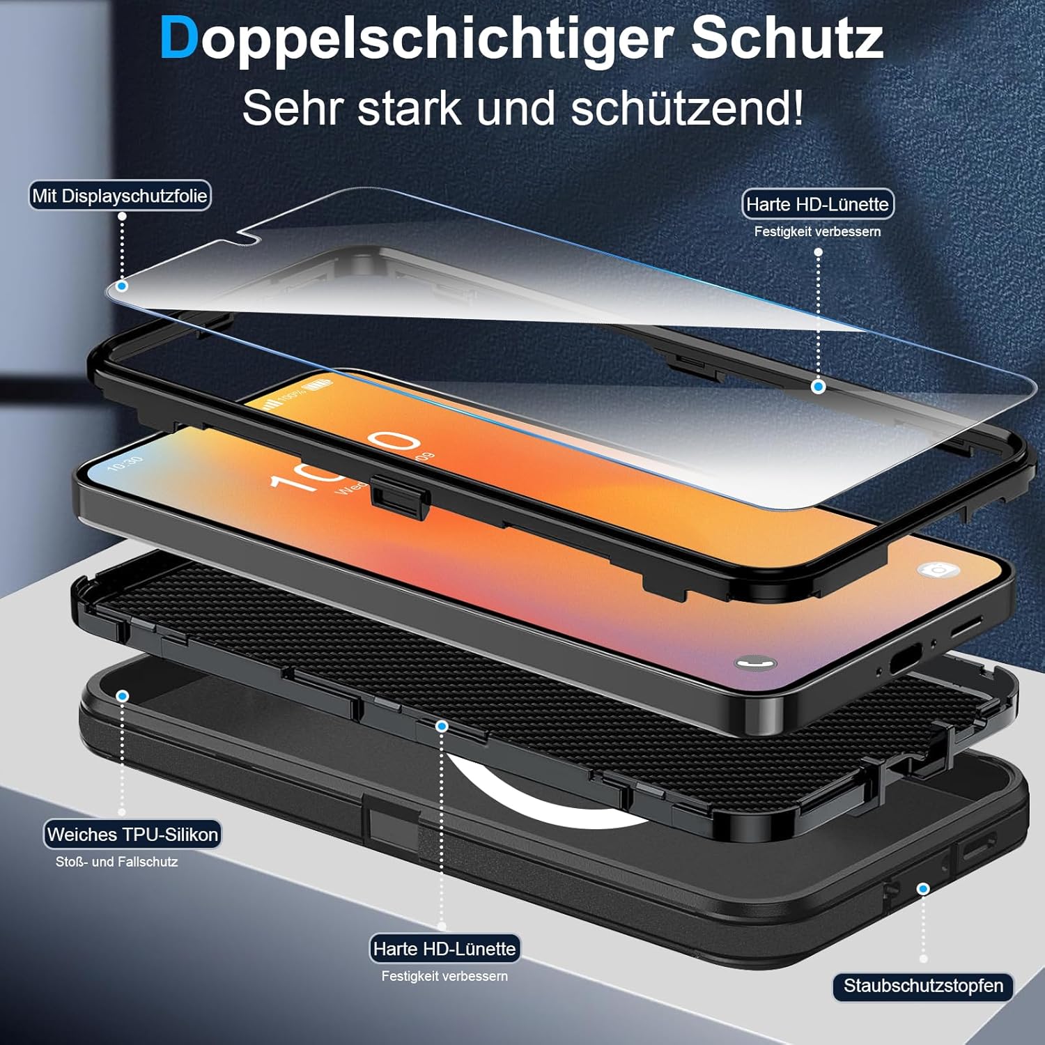 Thumbnail 3 de Giyer Handyhülle für iPhone 11 mit Schutzfolie, 360° Stoßschutz und Magnetring (Schwarz)