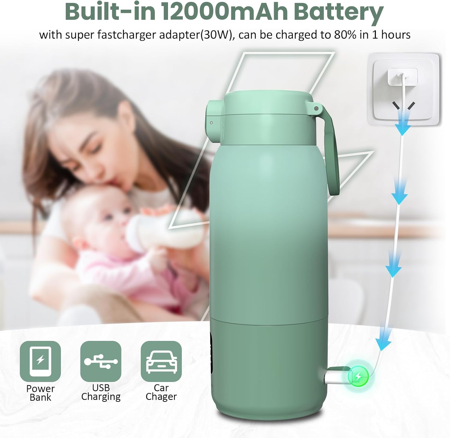 Detalle 2 de Portable Bottle Warmer for Travel (17oz): Fast Heating, 30W, USB-C