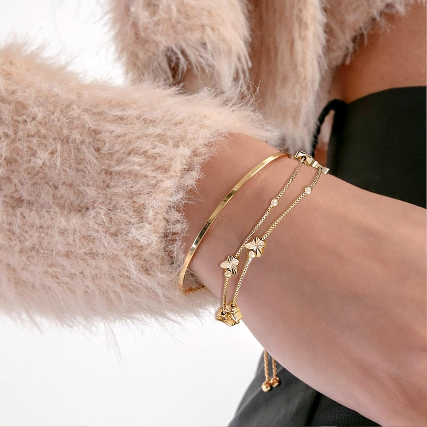 Thumbnail 1 de XOEMEL Bracelet en argent 925 pour femme – motif papillons, doré rose et perles, réglable 43 cm