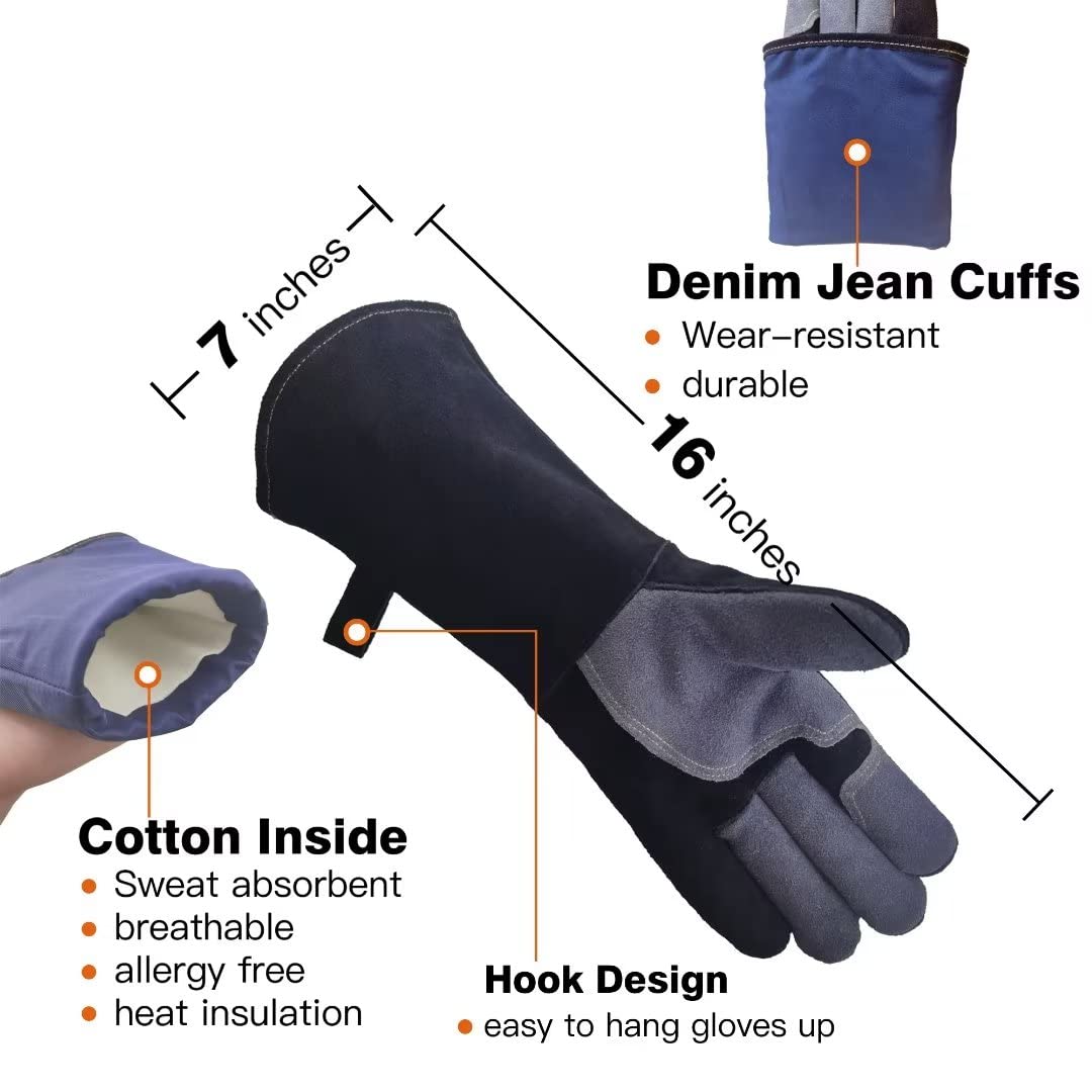 Detalle 2 de WZQH 40 cm Leather BBQ Gloves 16 in