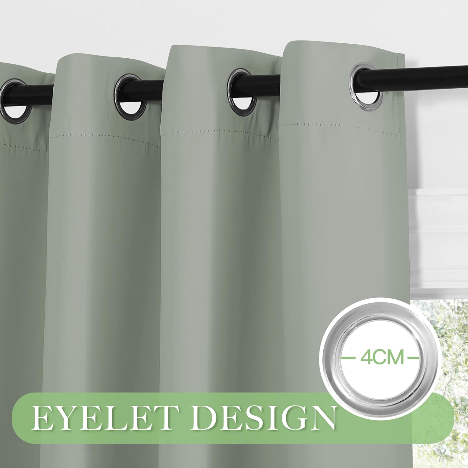 Thumbnail 5 de KGORGE Scheibengardine Salbeigrün – blickdichtes Küchenvorhang-Set mit Ösen (90 x 90 cm, 2er-Pack)