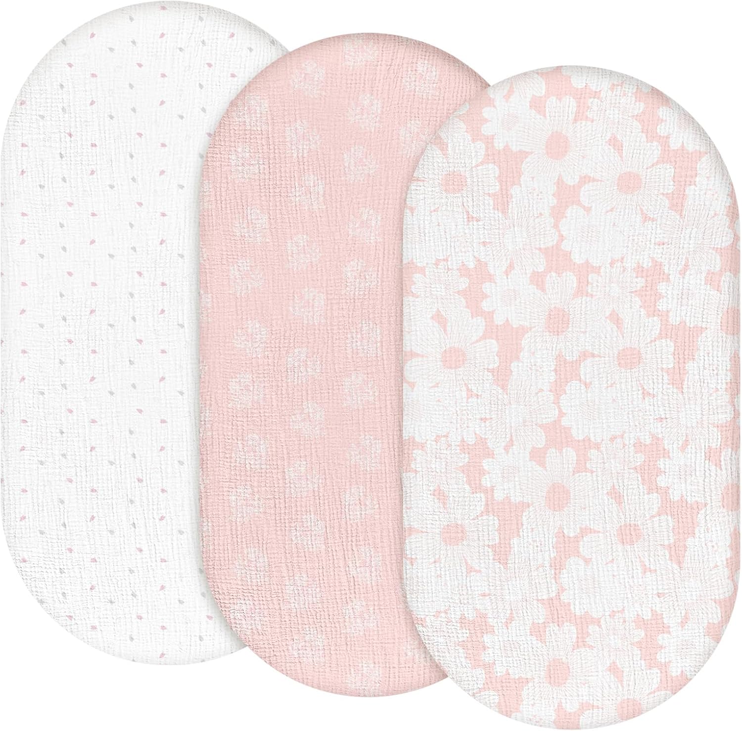 Detalle de GLLQUEN BABY Pink Muslin Cotton Fitted Sheet Set (3 Pack) – 83 x 43 cm