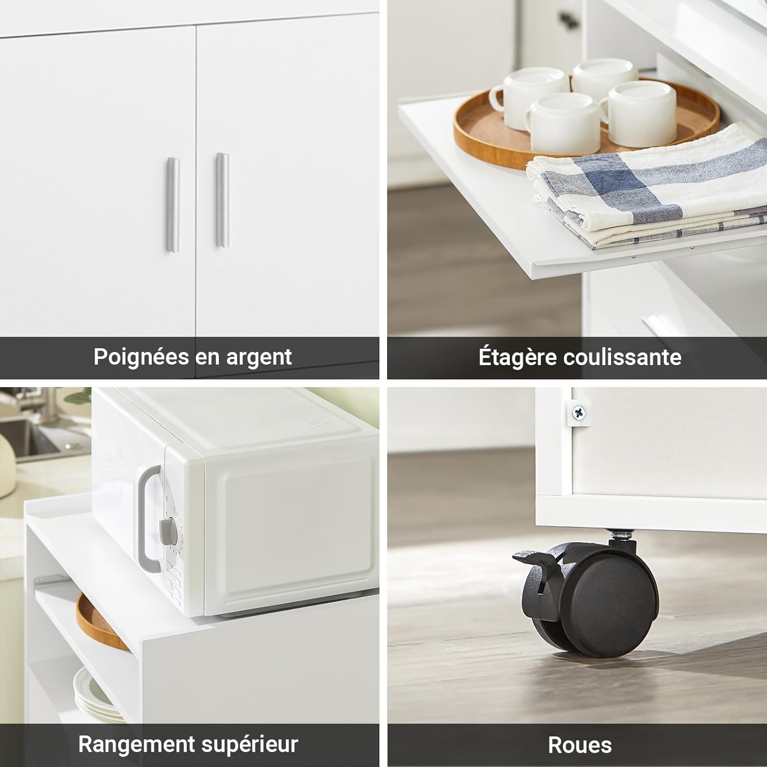 Detalle 2 de SoBuy FSB09-W chariot de cuisine 92×59×40 cm 🍽