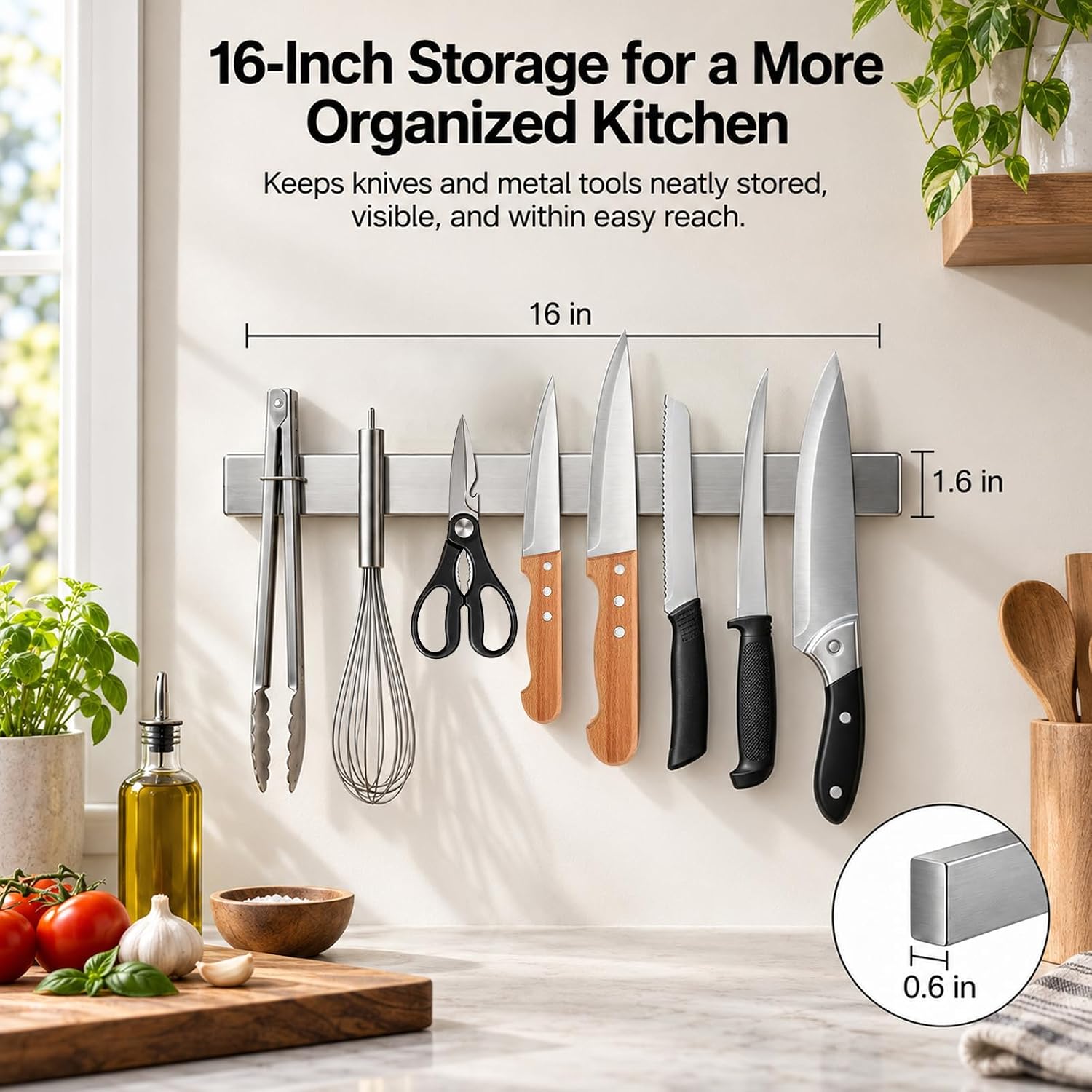 Detalle de Ninonly CXDJ-16-TO 16-Inch Magnetic Knife Strip, Stainless Steel