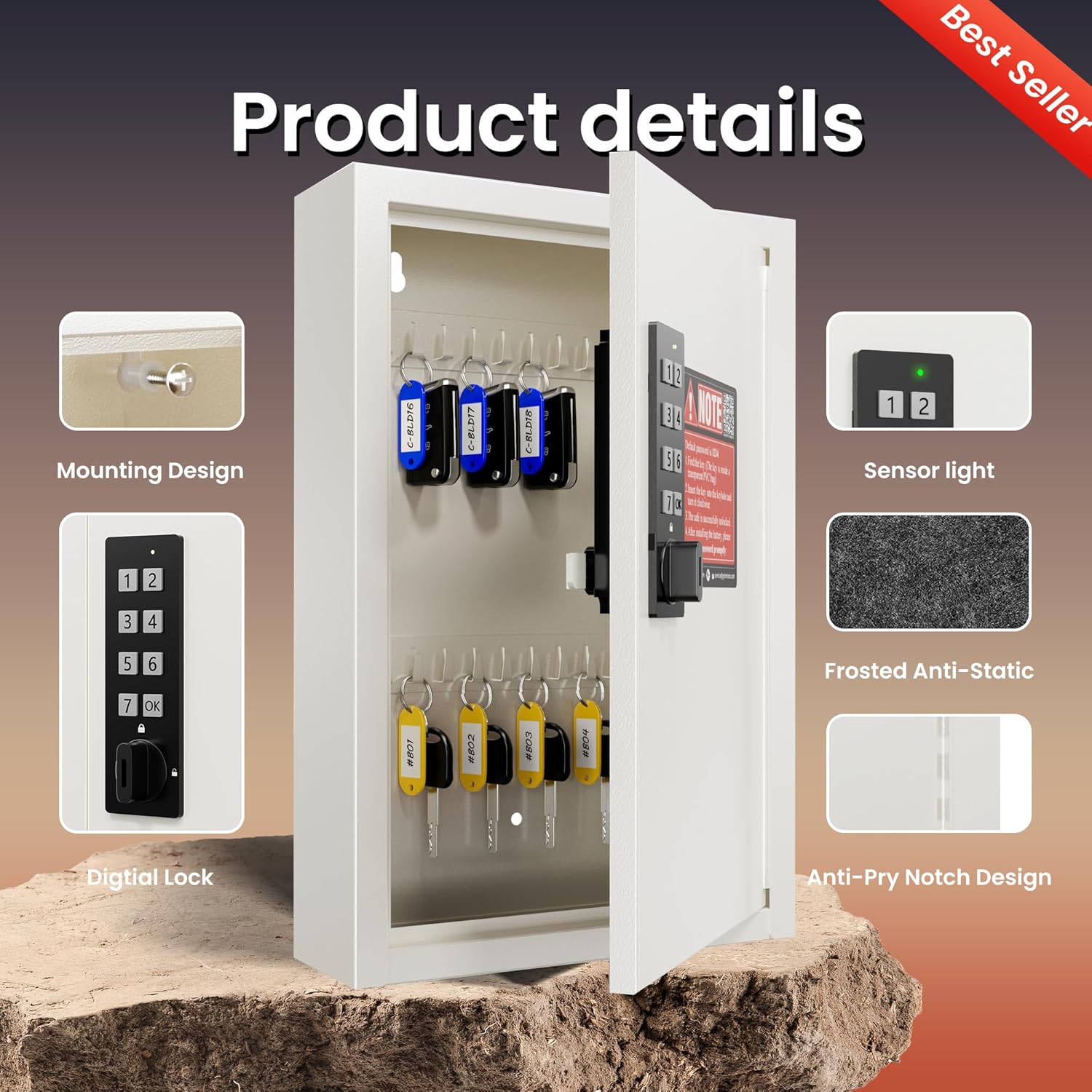 Thumbnail 6 de Grimtron 40 Keys Electronic Wall-Mounted Key Lock Box with Code (Private, Public & Password Hiding Mode)