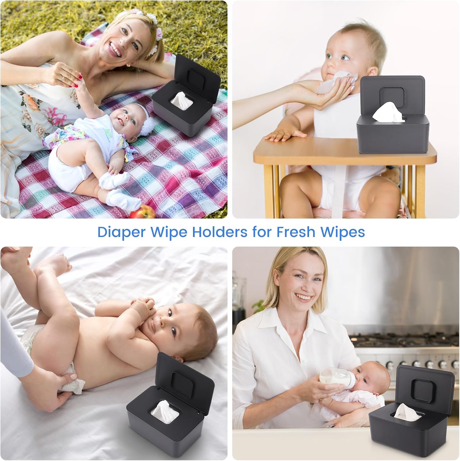 Detalle de Lijroavy QLH7002 Baby Wipes Dispenser 2-Pack, Black and White, Sealing Lid