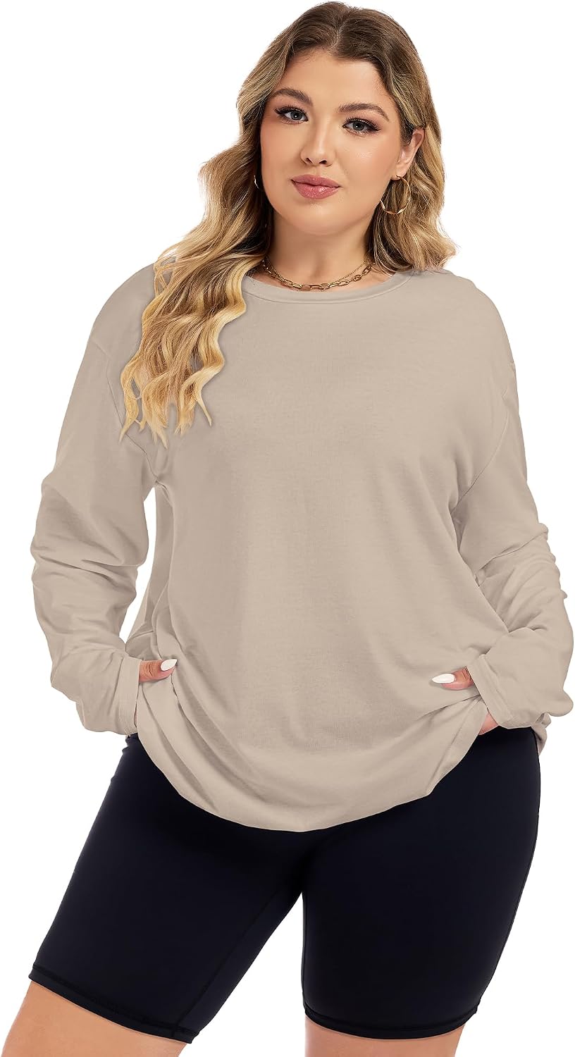 Detalle de CHICALLURE Plus-Size Long-Sleeve Top with Crew Neck and Oversized Fit
