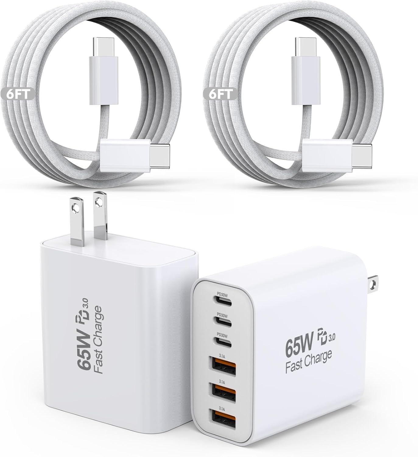 Detalle de 65W USB C Charger Block 2-Pack, 6-Port Fast Charger 🔌