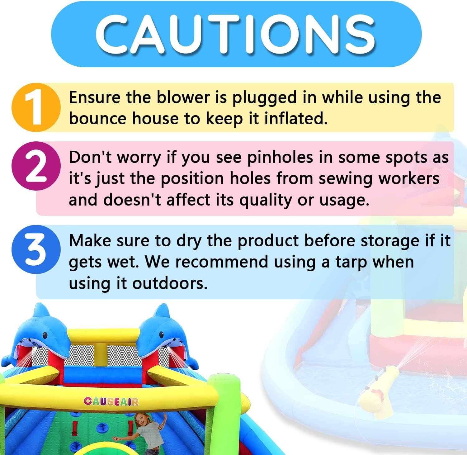 Detalle de Causeair Inflatable Bounce House with Slide (Dolphin Style) – Water Fun for Kids
