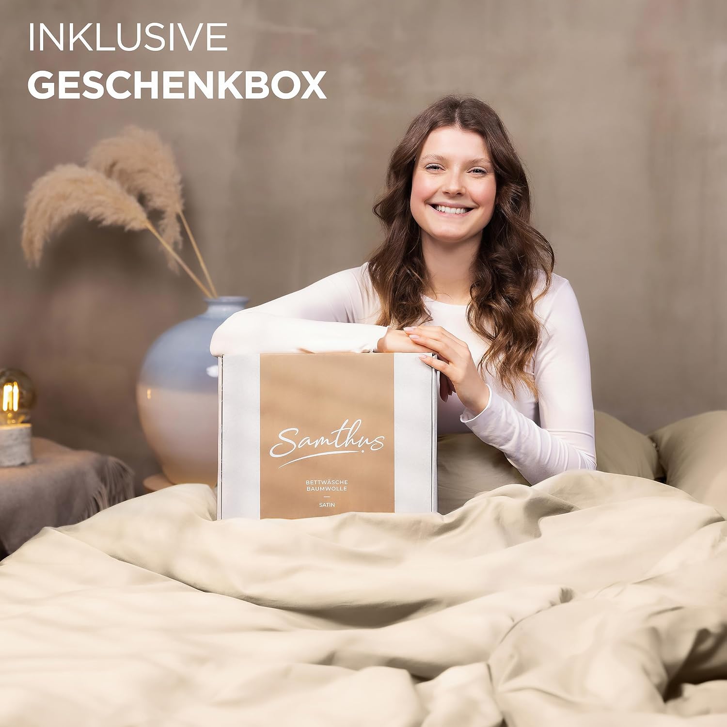 Thumbnail 5 de Samthus Kopfkissenbezug 40x80 aus Baumwolle-Satin (OEKO-Tex Made in Green) – beige