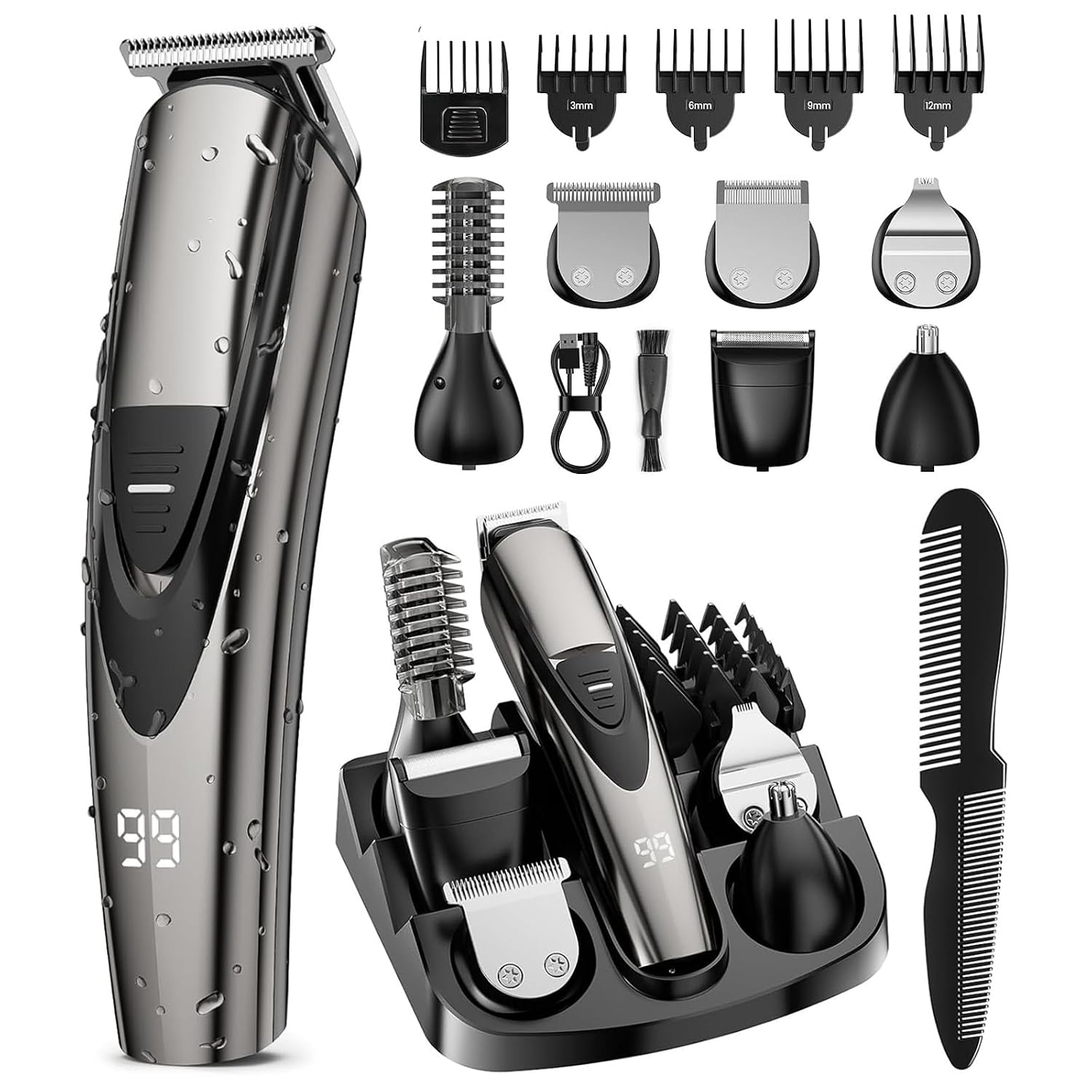 Detalle de SHPAVVER ETHUP GK-1800 12-in-1 Beard Trimmer, Waterproof with 6 Heads