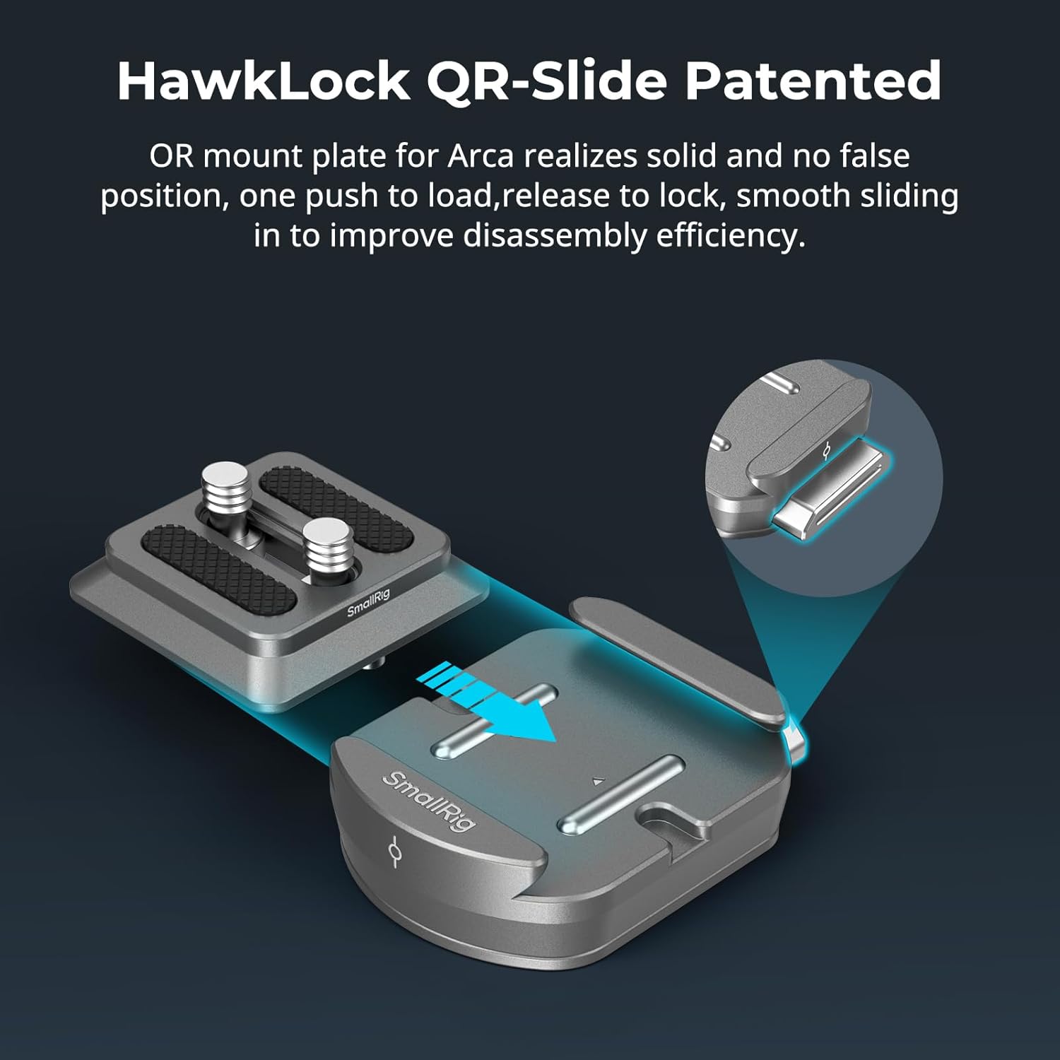 Detalle 2 de SmallRig Plaque de Montage à Dégagement Rapide pour Arca – QR-Slide, HawkLock H38-4486