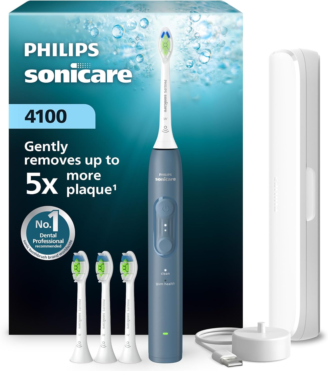 Detalle de Philips Sonicare 4100 Series Electric Toothbrush HX4046/48 (Marine Blue) – Balanced sonic cleaning with pressure sensor