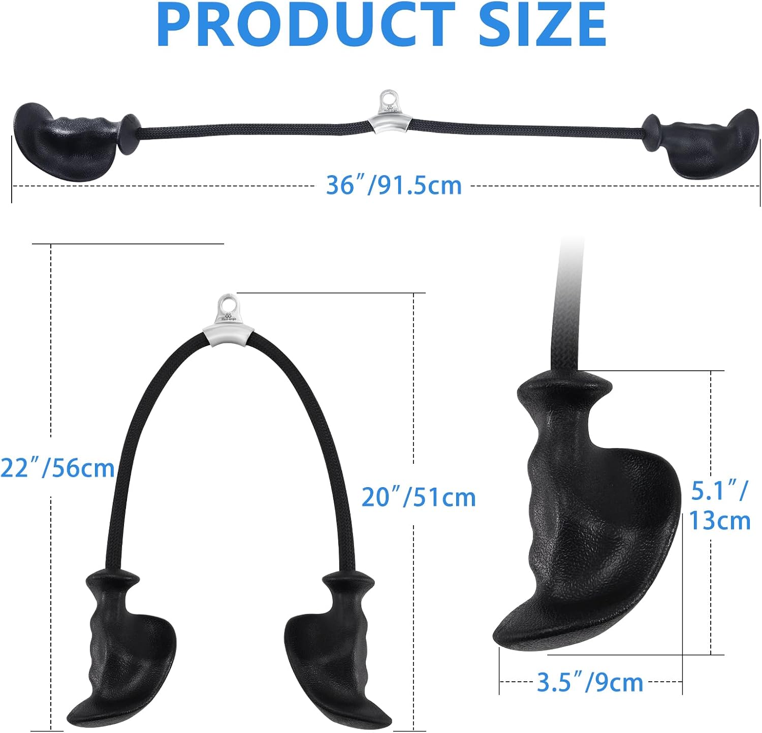 Detalle 2 de HXD-ERGO ergonomic triceps rope cable attachment (36 inch) with non-slip handles