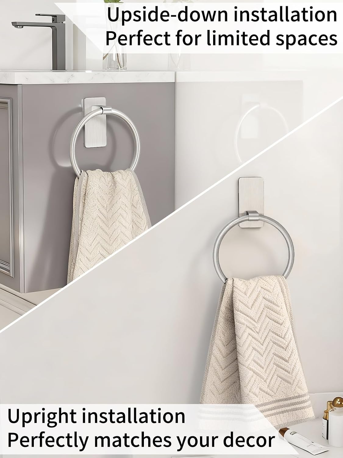 Detalle 2 de STWWO 104108013 Hand Towel Ring, Brushed Nickel Adhesive Mount