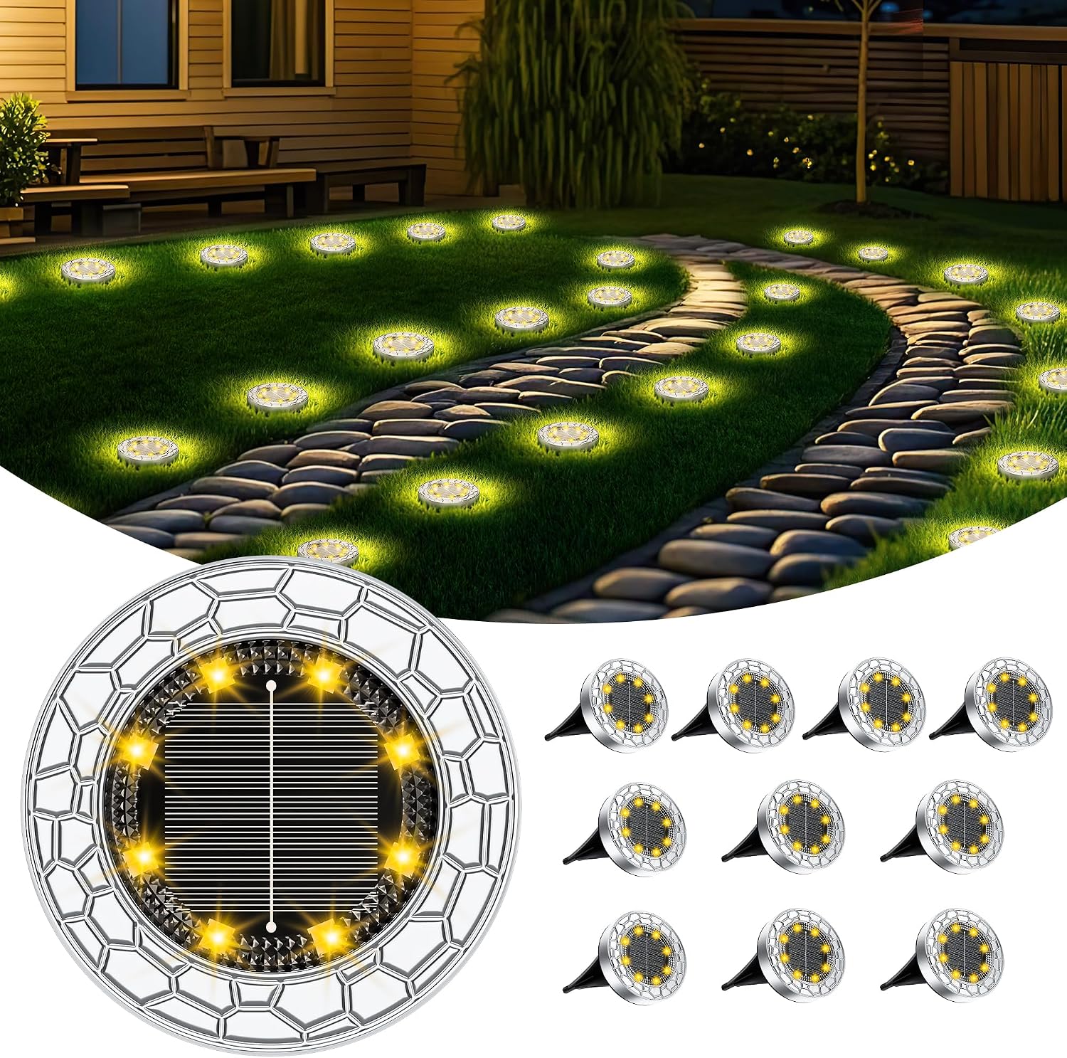 Detalle de FIFlying 10 piezas luces solares LED para exterior (suelo) IP65, blanco cálido