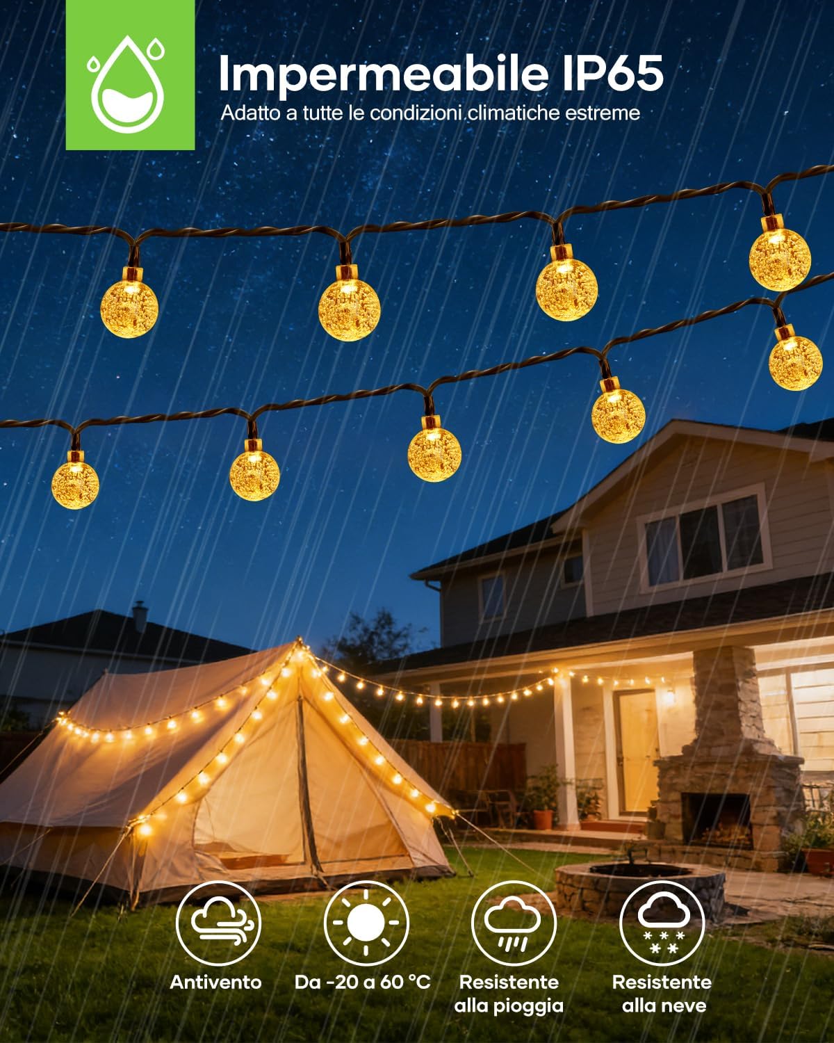 Thumbnail 4 de Suright Guirnaldas Luces Exterior Solar: 13 m, 60 LEDs, 8 modos con memoria