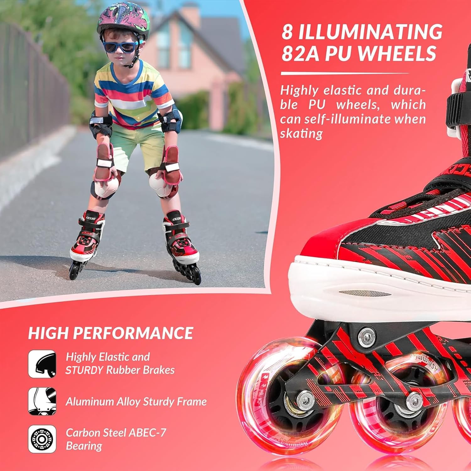 Thumbnail 2 de ECOO Adjustable Inline Skates for Kids (Ages 5-8 to 8-12) with Light-Up Wheels