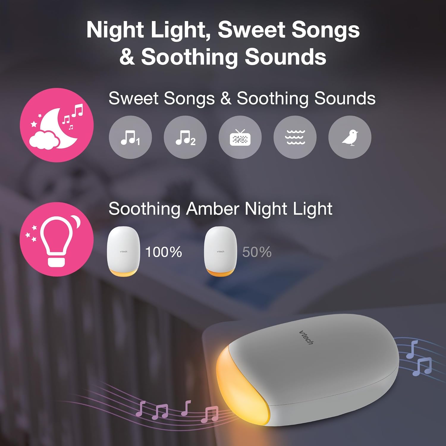 Thumbnail 2 de VTech V-Hush Baby Stroller Rocker BC8611 with Amber Night Light, Soothing Sounds & Rechargeable Battery (USB-C)