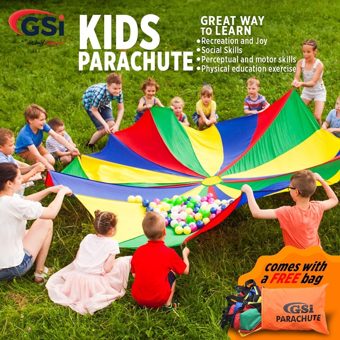 Thumbnail 6 de GSi Kids Play Parachute Rainbow Parachute Toy Tent Game for Children (24 Feet)