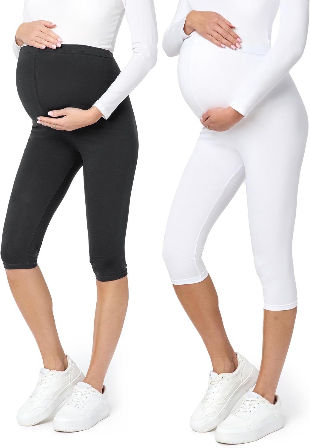 Thumbnail 6 de Be Mammy lot de 2 leggings de maternité en coton 3/4 confortables et opaques (cint. haute, UE)