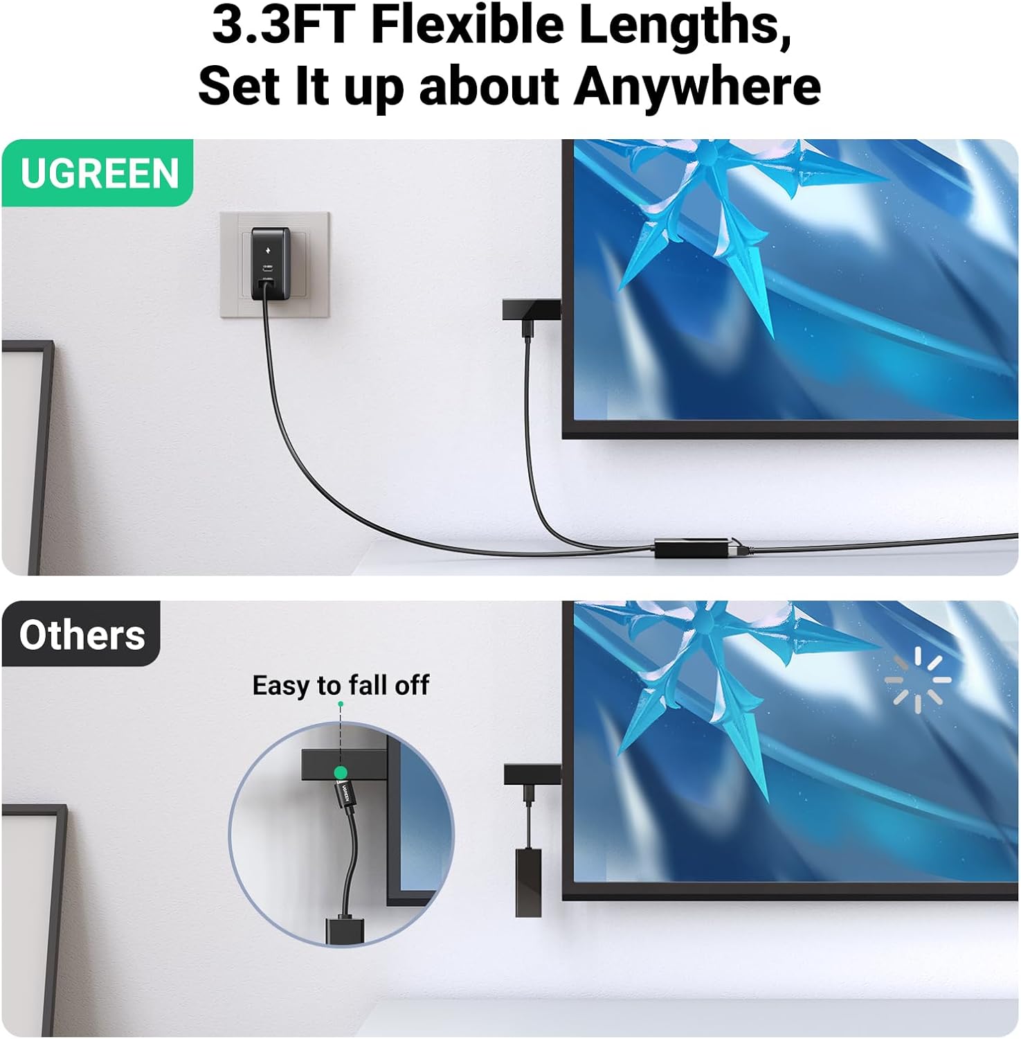 Detalle de UGREEN Micro USB Ethernet Adapter for Fire TV Stick and Chromecast (RJ45, 10/100 Mbps, 1m Power Cable)
