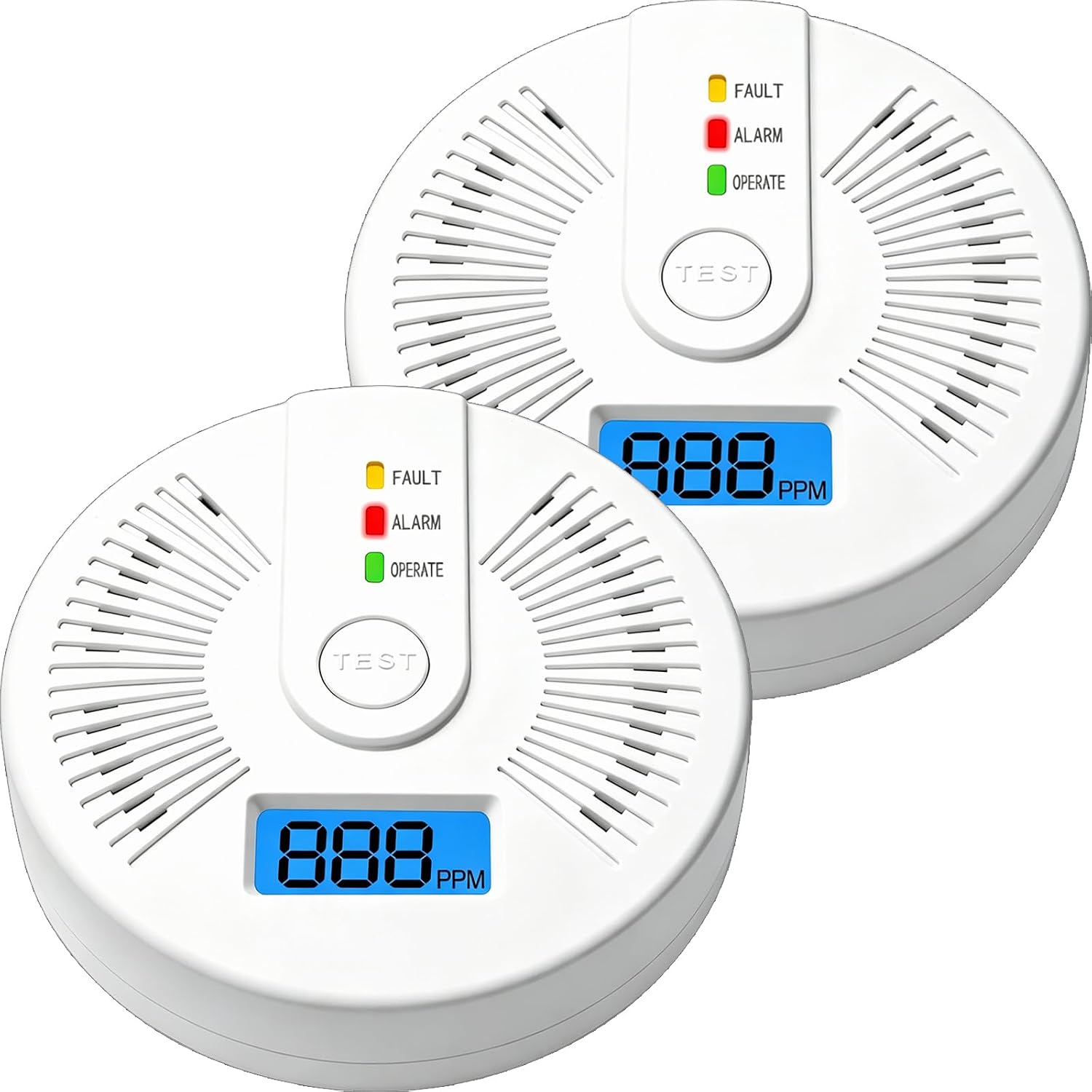 Detalle de Mini Carbon Monoxide Detector with LCD Display (2-pack) – Battery Powered CO Alarm for Home and Car