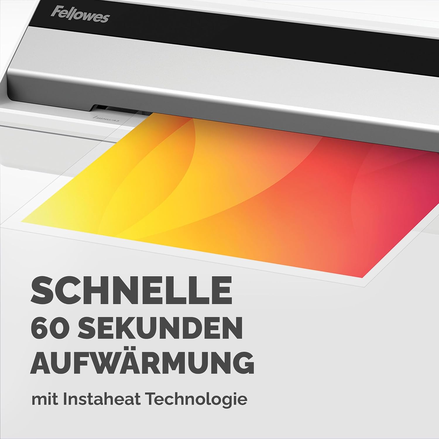 Detalle 2 de Fellowes Saturn A4 Laminiergerät – InstaHeat, 60 Sek. Aufwärmzeit, 80/100/125 Mikron, inkl. Starter-Set