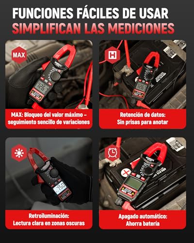 Detalle de KAIWEETS KC400: Pinza Amperimétrica Digital 400A TRMS y Multímetro 5 en 1