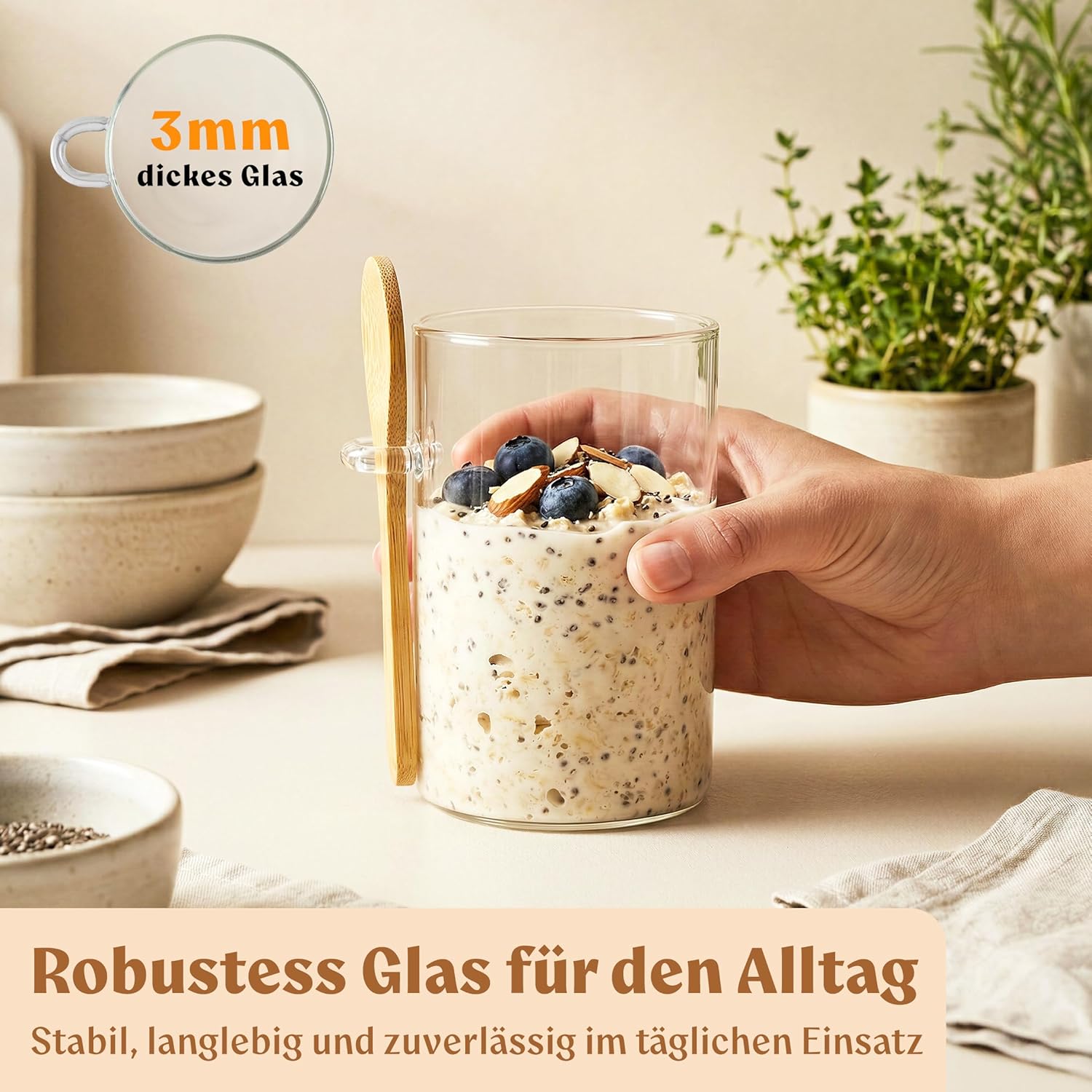 Thumbnail 3 de EDELHAUS Overnight Oats Vorratsgläser-Set (4 x 500 ml) mit Deckel, Etiketten & Löffeln