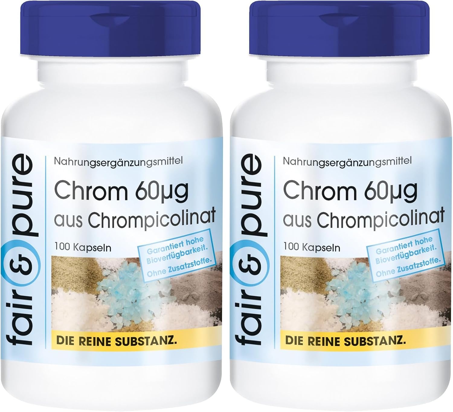 Detalle 2 de Fair & Pure Chrom 60 µg aus Chrompicolinat – 100 Kapseln, vegan, schluckfreundlich, hergestellt in Deutschland