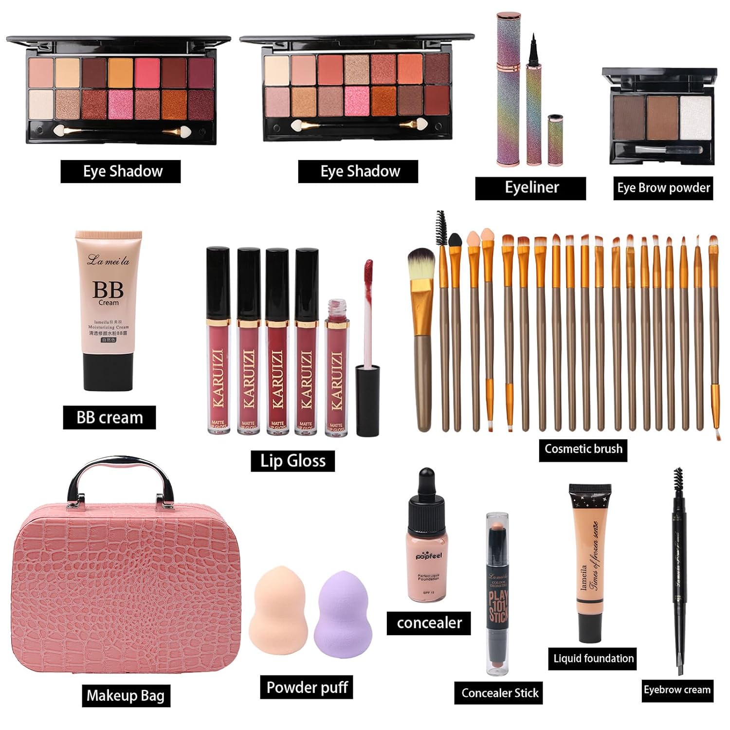 Detalle 2 de MTDXILTAI All-in-One Makeup Kit (Pink) with 2x14 Eyeshadow Palette, Brushes, and Storage Bag