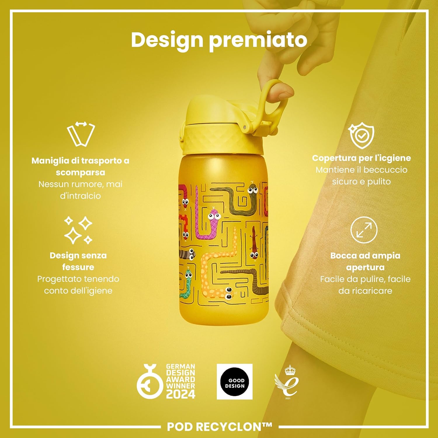 Detalle de Ion8 Borraccia per Bambini 350 ml – a prova di perdite, facile da aprire e lavabile in lavastoviglie