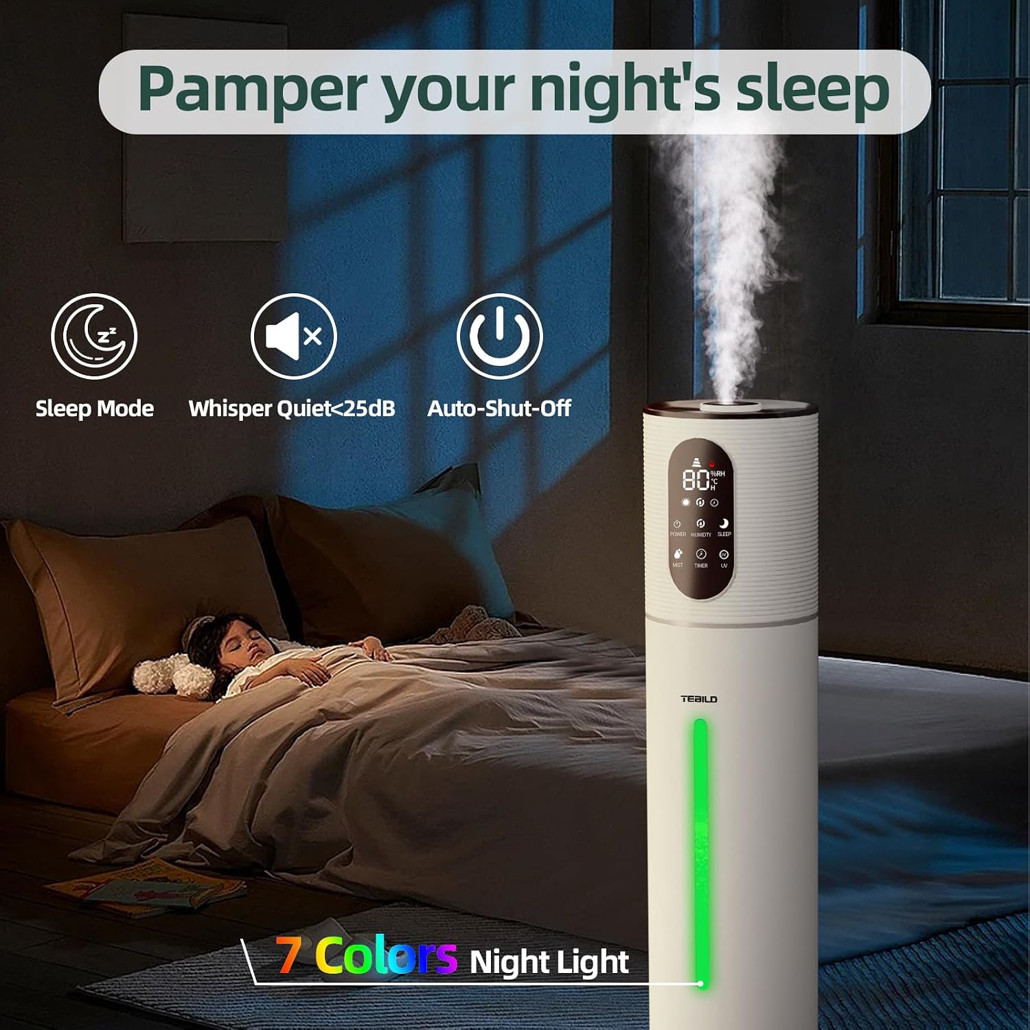 Detalle 2 de Tebild H2008 Ultrasonic Cool-Mist Humidifier, 9 L Top-Fill, Remote Control