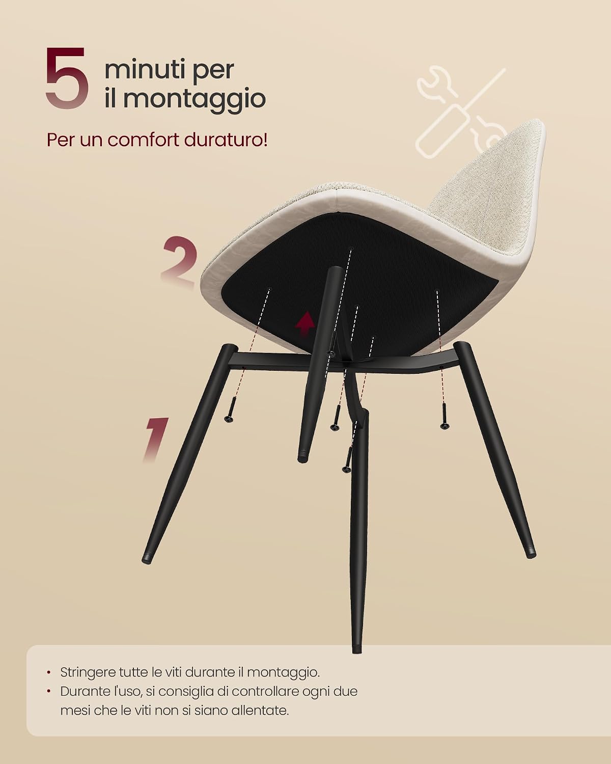Thumbnail 6 de VASAGLE set di 4 sedie da pranzo imbottite con schienale reclinabile e rivestimento ciniglia/PU KDC188W01