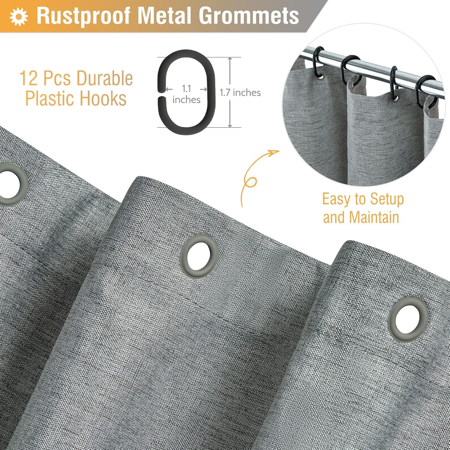 Thumbnail 2 de BTTN Grey Fabric Shower Curtain W72xH72