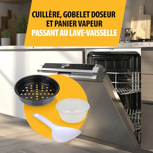 Detalle de Tristar RK-6145 Cuiseur à Riz 1,5 L – acier inoxydable avec panier vapeur et arrêt automatique