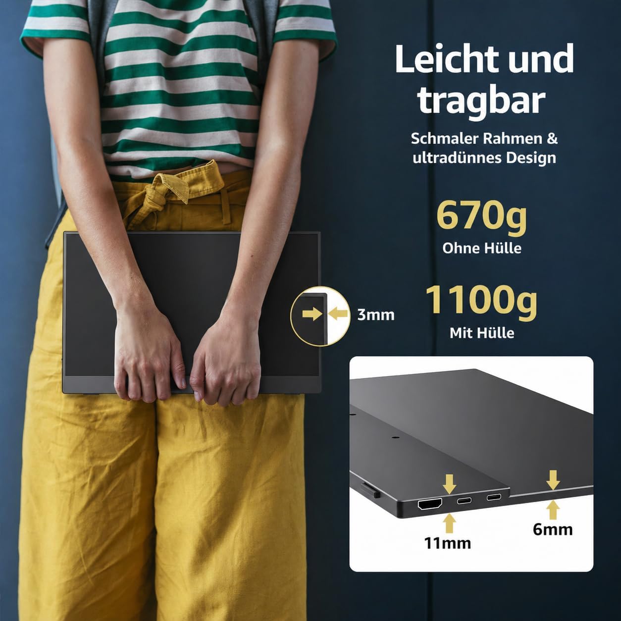 Detalle de cocopar Portable Monitor 15,6 Zoll (1080P FHD) – mobiler USB-C/HDMI Zweitbildschirm mit Lautsprecher