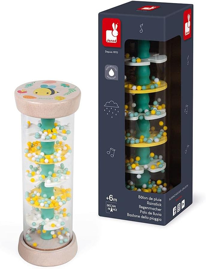 Detalle de Janod Bâton de Pluie en bois Collection Pure (dès 6 mois) – jouet d’éveil pour motricité fine et stimulation visuelle