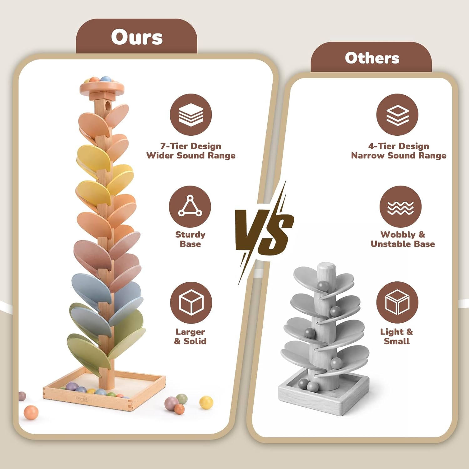 Detalle 2 de Joyreal Montessori Sound Tree – Wooden Marble Run for 3–5 Year Olds