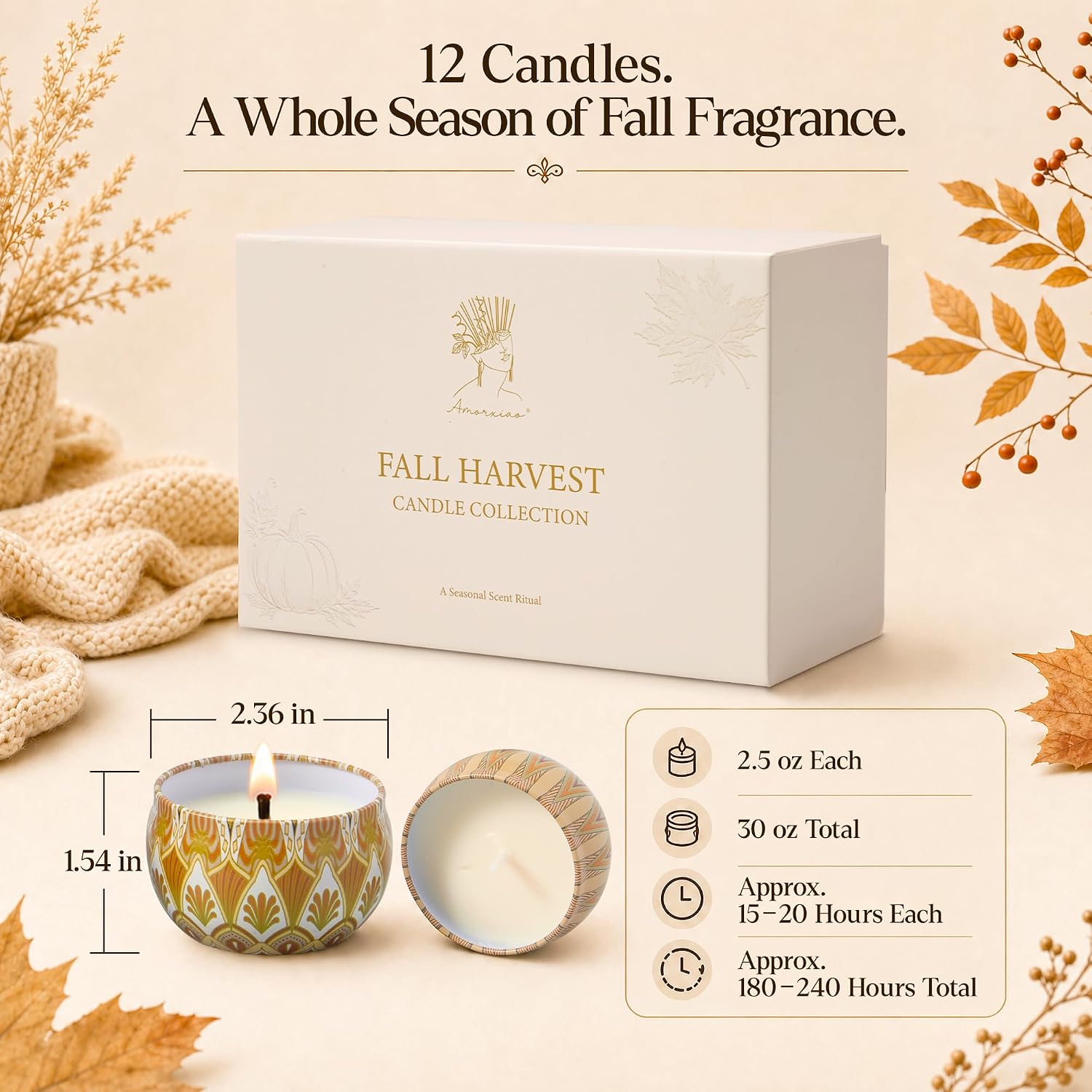 Thumbnail 3 de LAJDL US-LAJDL-001 Fall Candles Soy Wax Gift Set, 12 Scented Tins