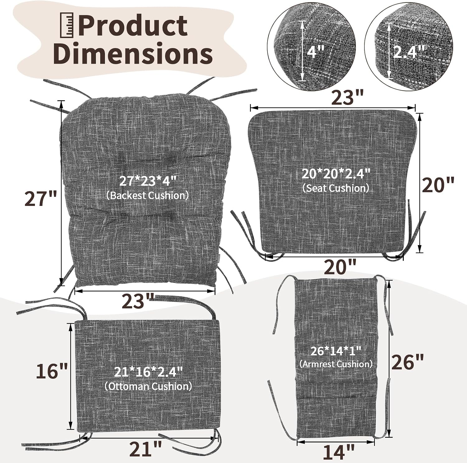 Detalle 2 de SINOSSO Glider Rocker Cushion Set 5-Piece