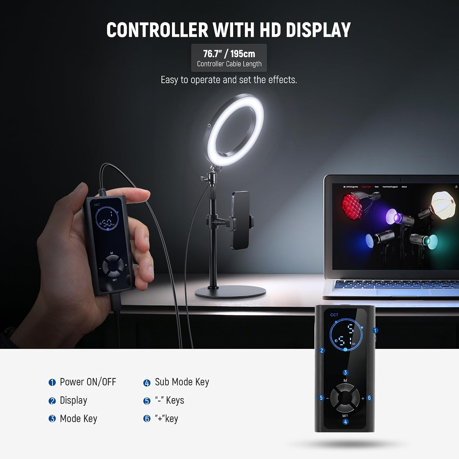 Detalle 1 de NEEWER desk ring light RH8B