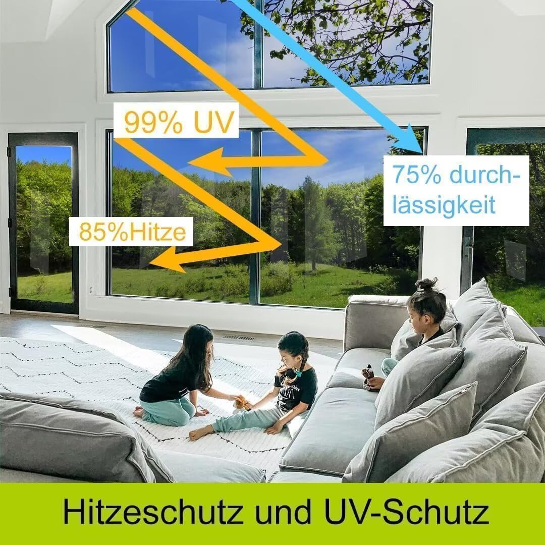 Thumbnail 3 de (44,5 x 200 cm) Fensterfolie Sonnenschutz mit Spiegelfunktion – einseitig blickdicht, UV-Schutz innen oder außen