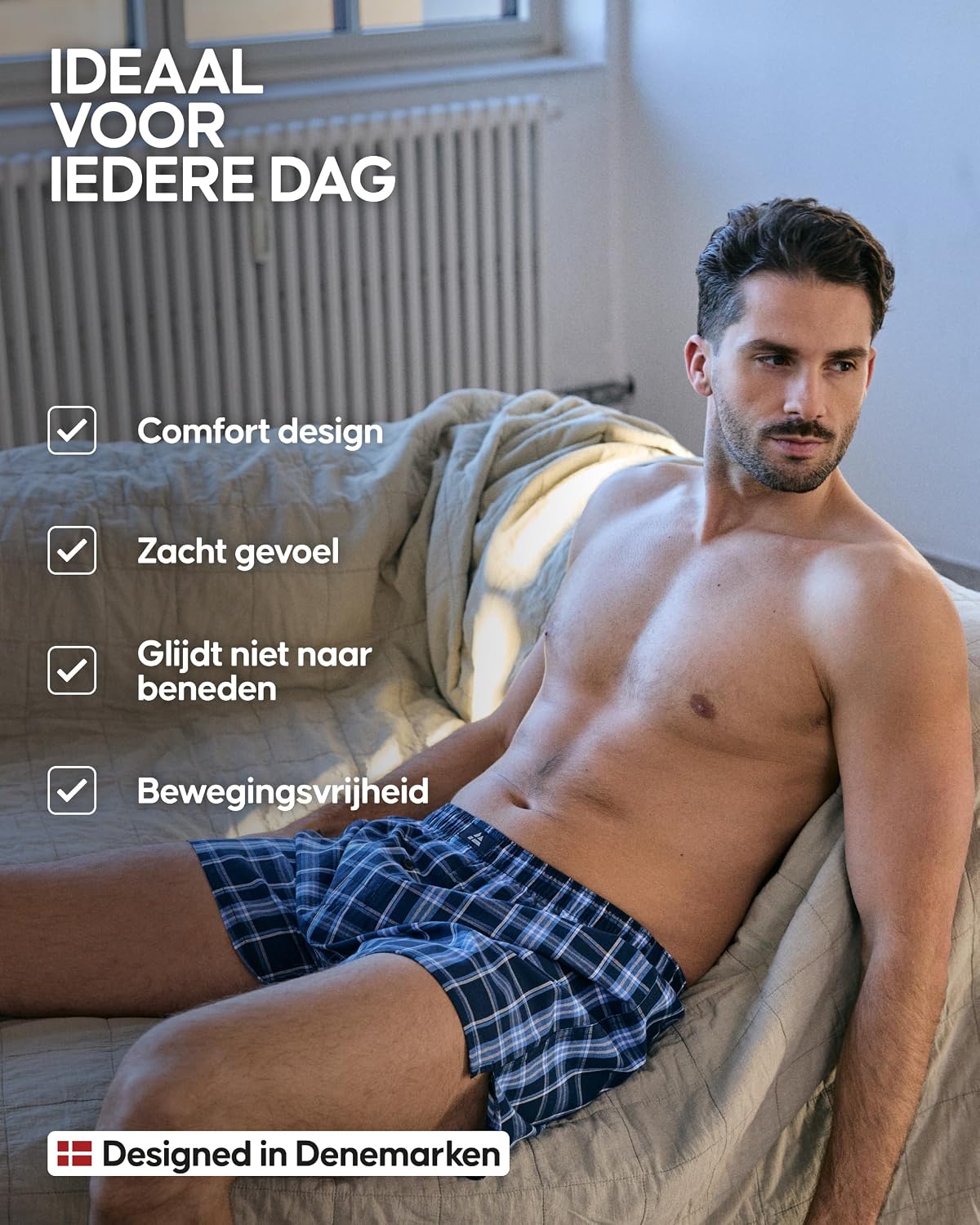 Detalle de DANISH ENDURANCE geweven boxershorts van biologisch katoen met knoopgulp